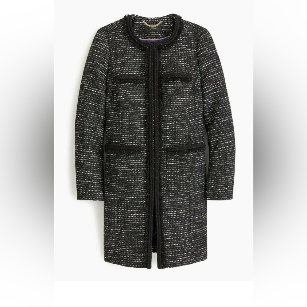 J. Crew said size 4 Black Tweed lurex Lady coat